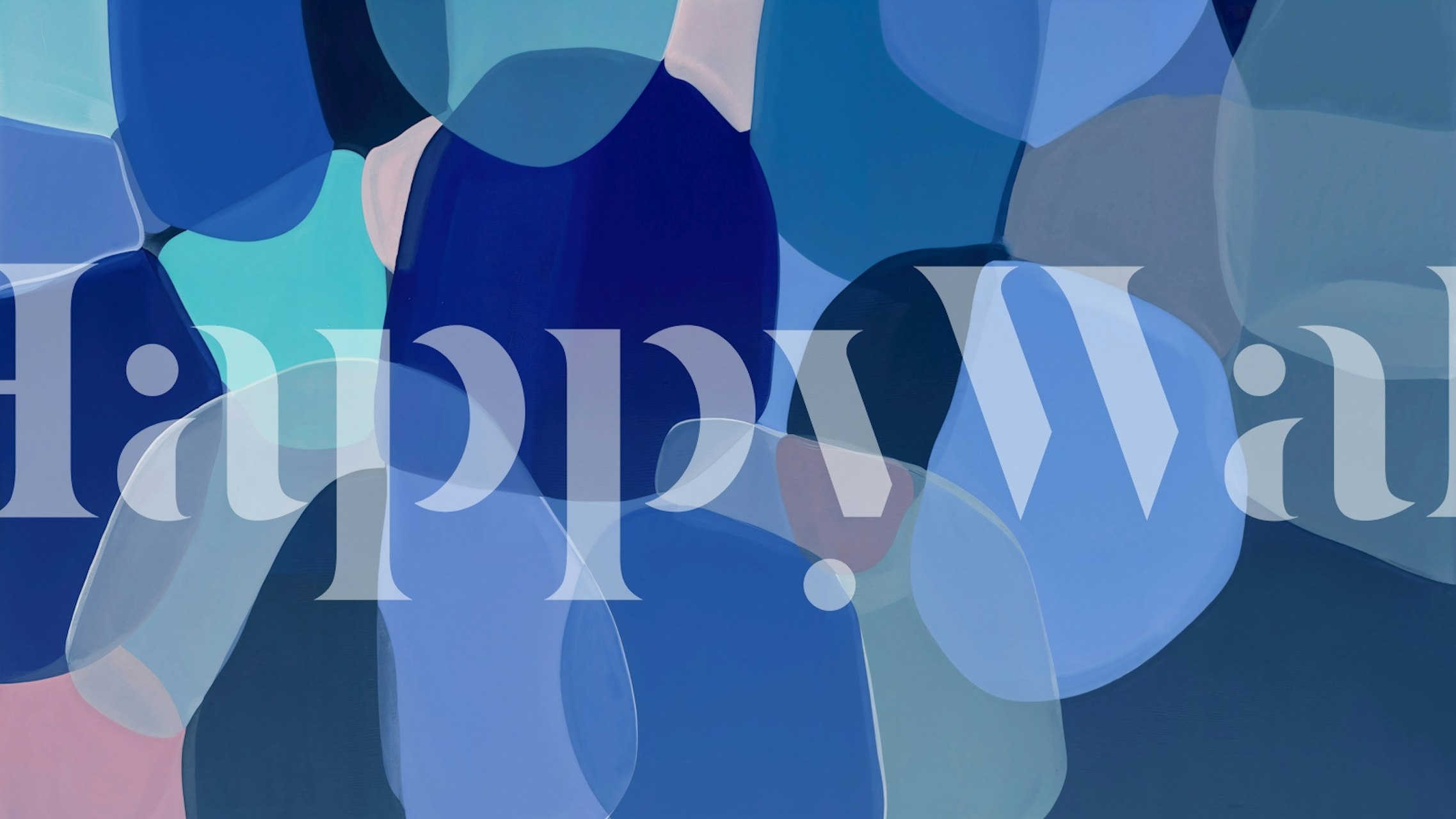 Abstract blue lagoon wallpaper displayed in a room