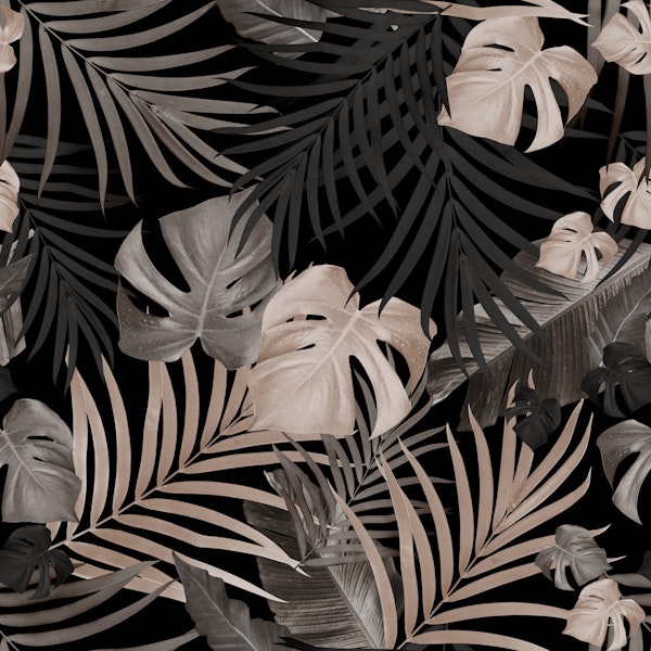 Tropical Jungle Night Leaves 8 - Repeating