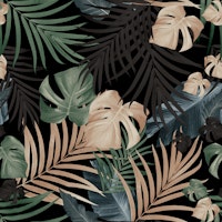 Tropical Jungle Night Leaves 13 - Repeating wallpaper