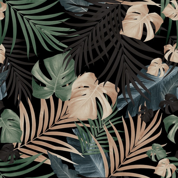 Tropical Jungle Night Leaves 13 - Repeating