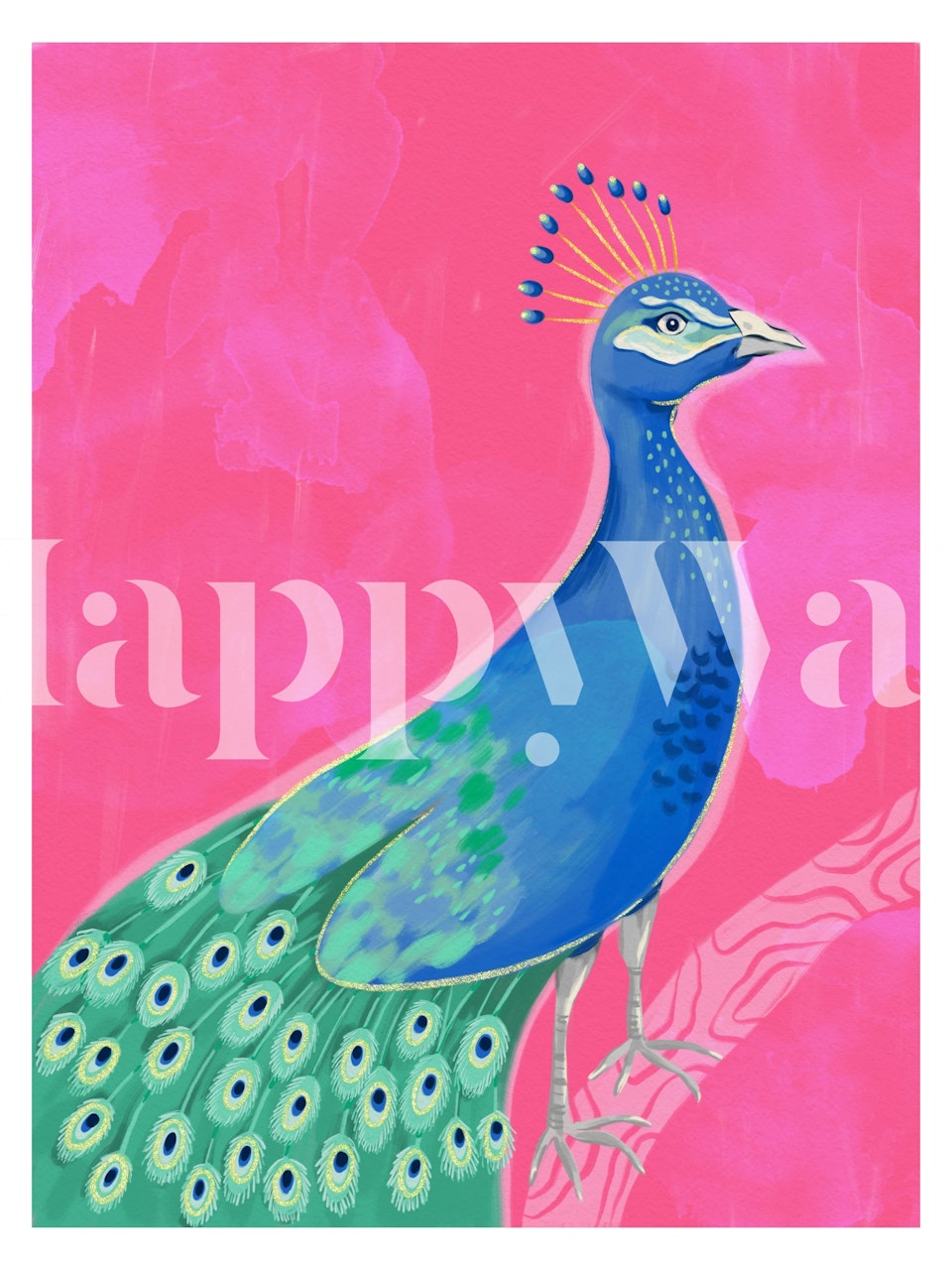 Ταπετσαρία Vibrant Peacock Bliss εμφανίζεται σε ένα δωμάτιο