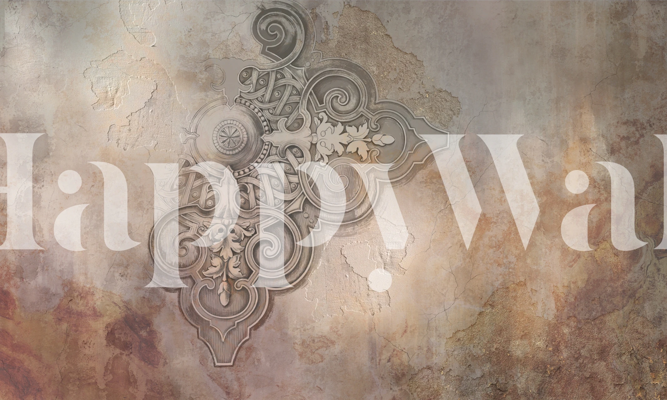 Intricate ornately designed wallpaper in muted tones