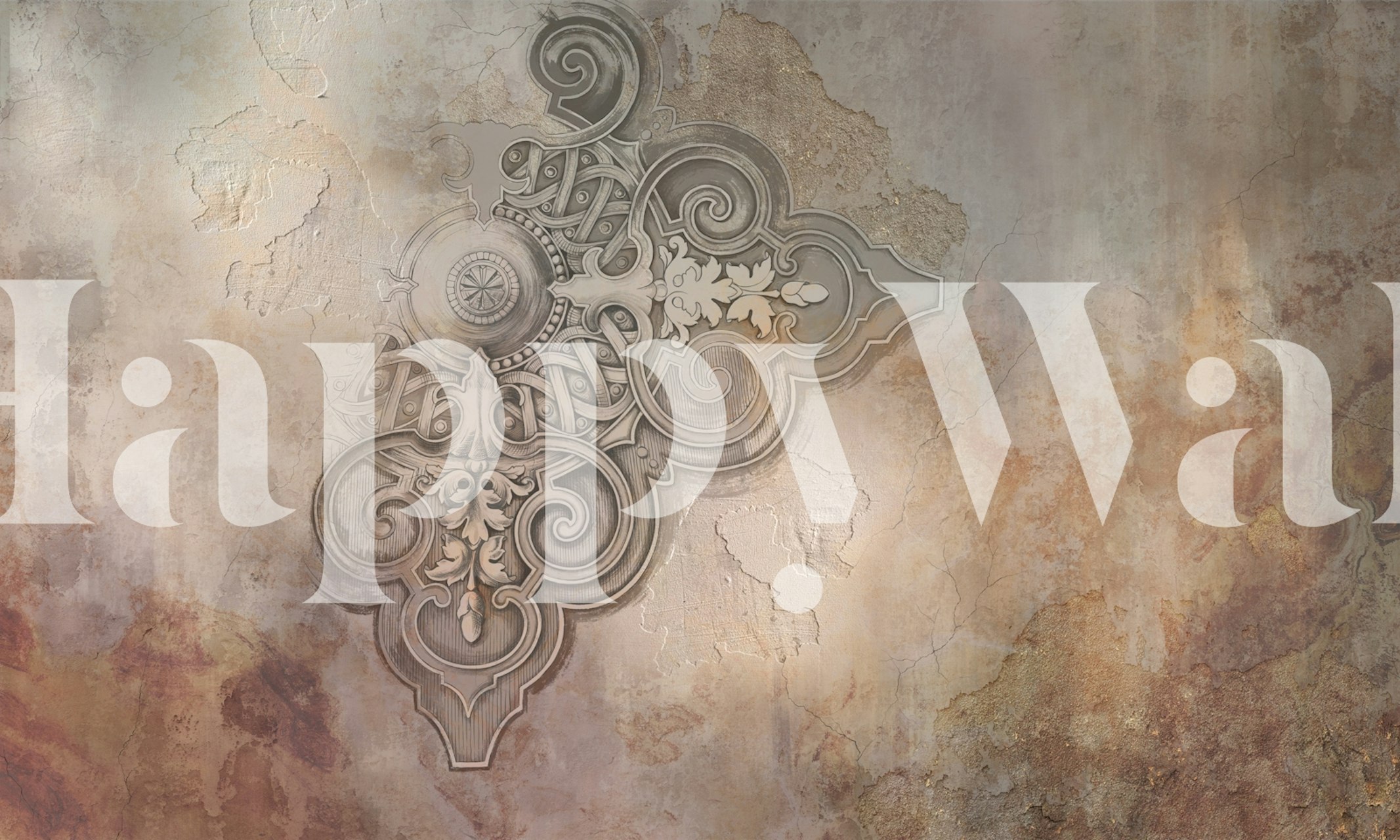 Intricate ornately designed wallpaper in muted tones