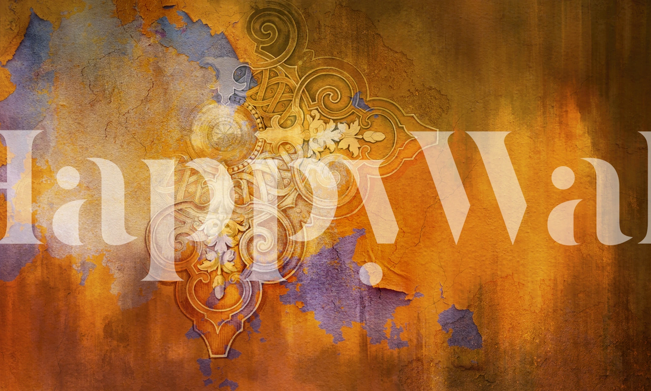 Ornate geometric pattern in warm orange and blue tones wallpaper