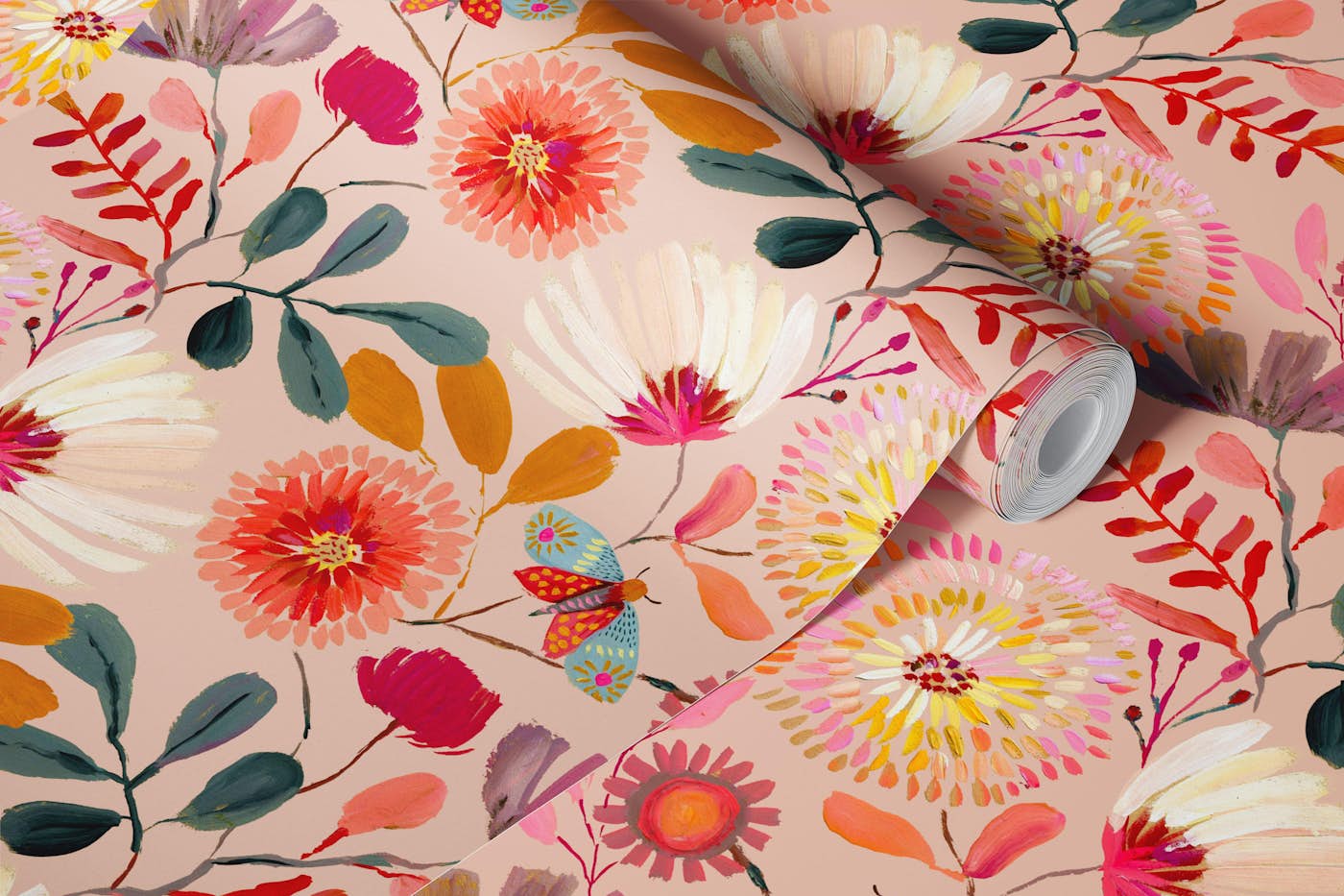 Sophisticated Botanicals blush pink wallpaper roll