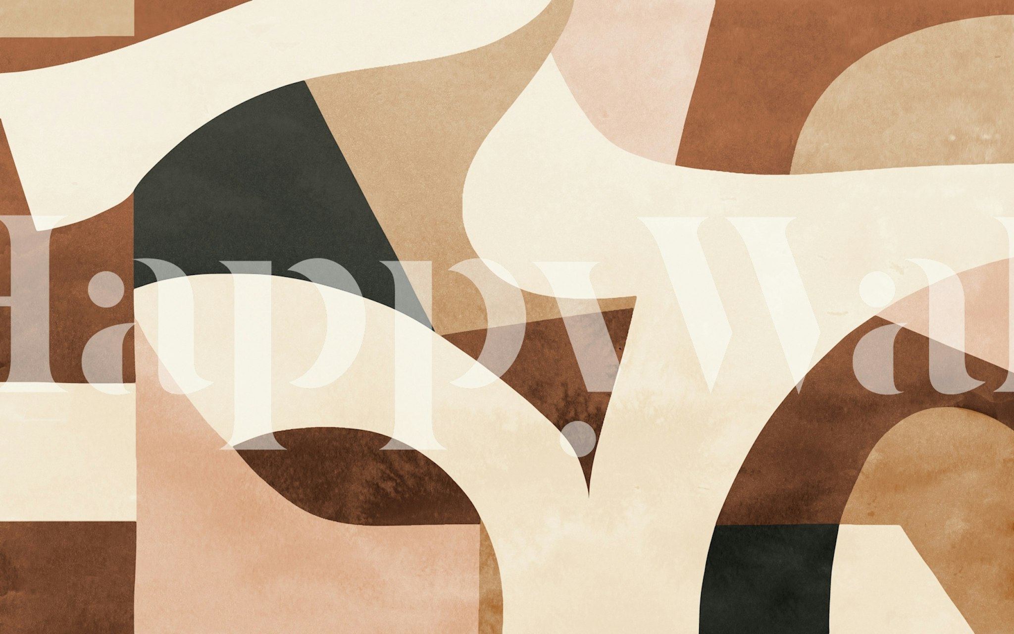 Geometric abstract shapes in warm colors including beige, brown, and black wallpaper