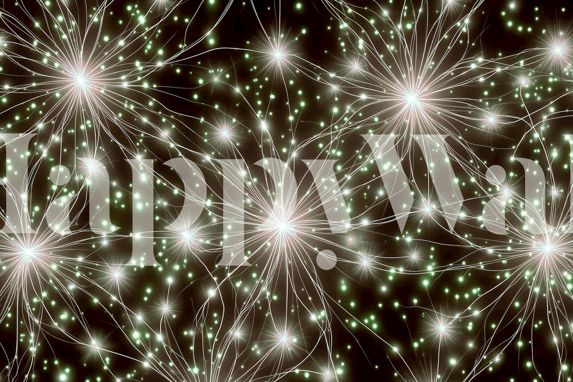 Ethereal starburst patterns in white and green on dark background wallpaper