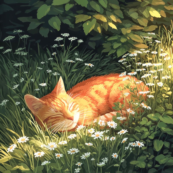 Sun-kissed Cat in Meadow