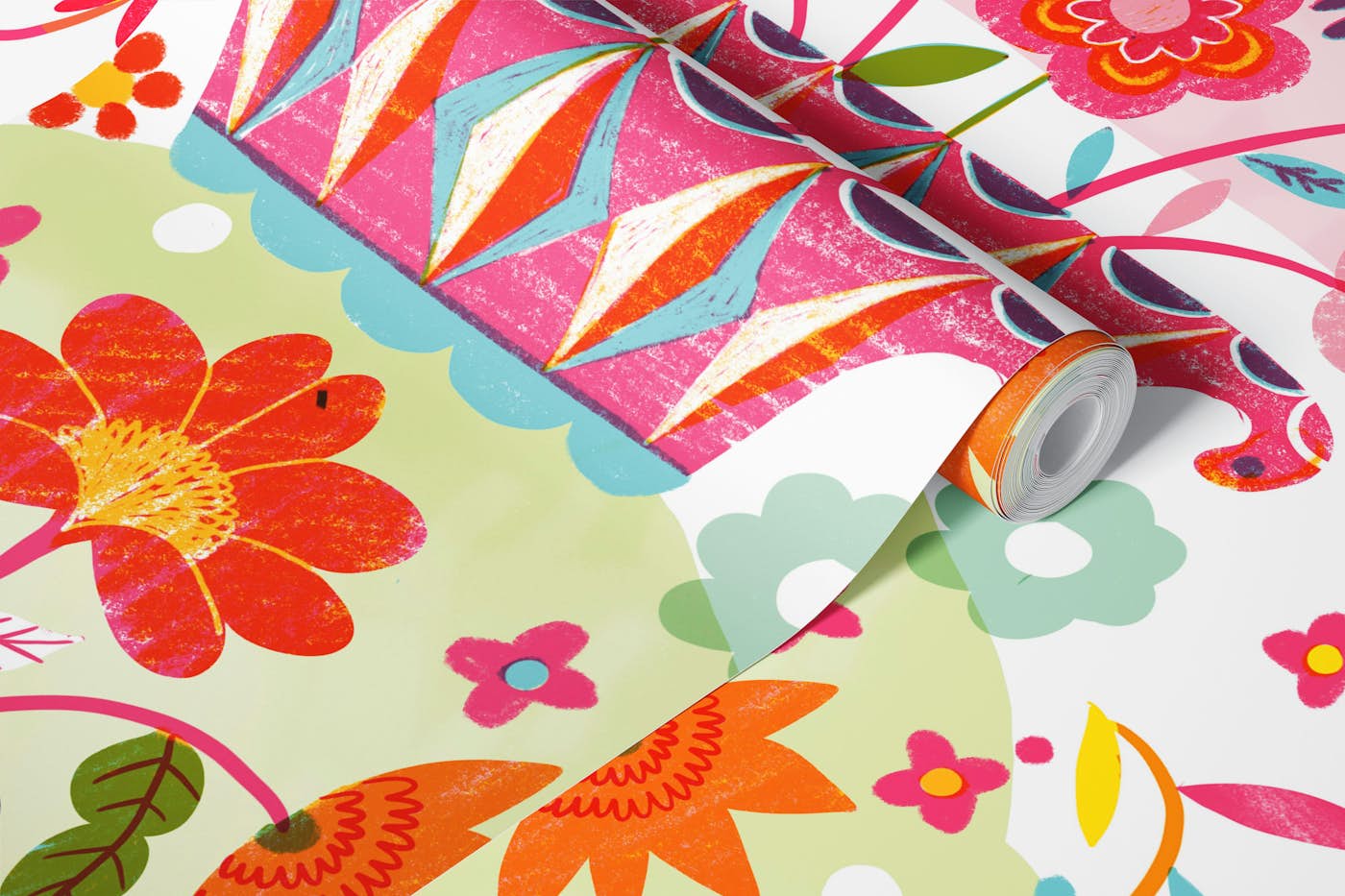 Folk art fairy garden wallpaper roll