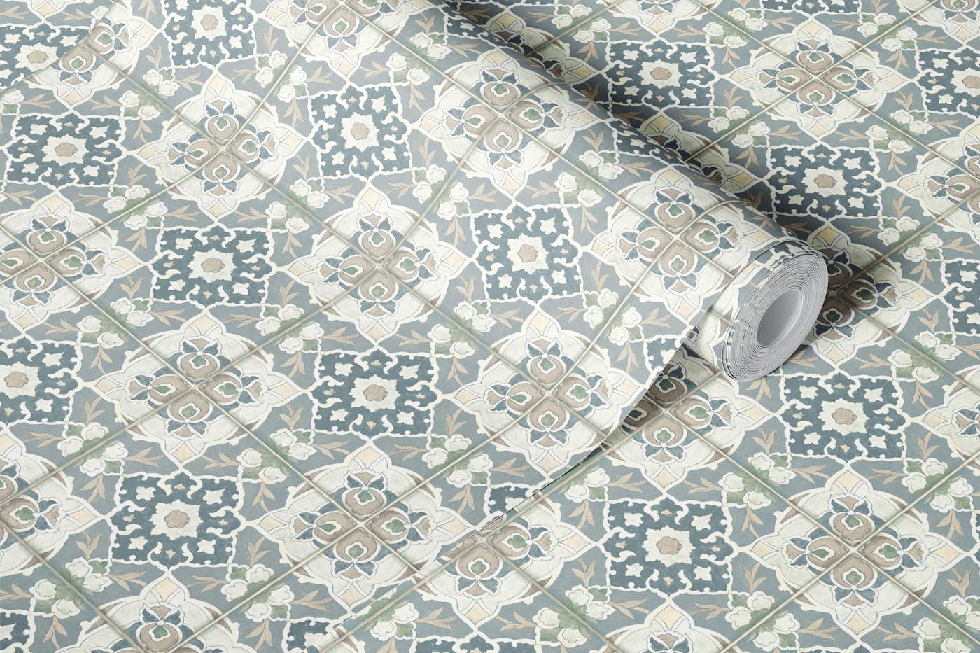Mediterranean Italian tiles neutral wallpaper roll