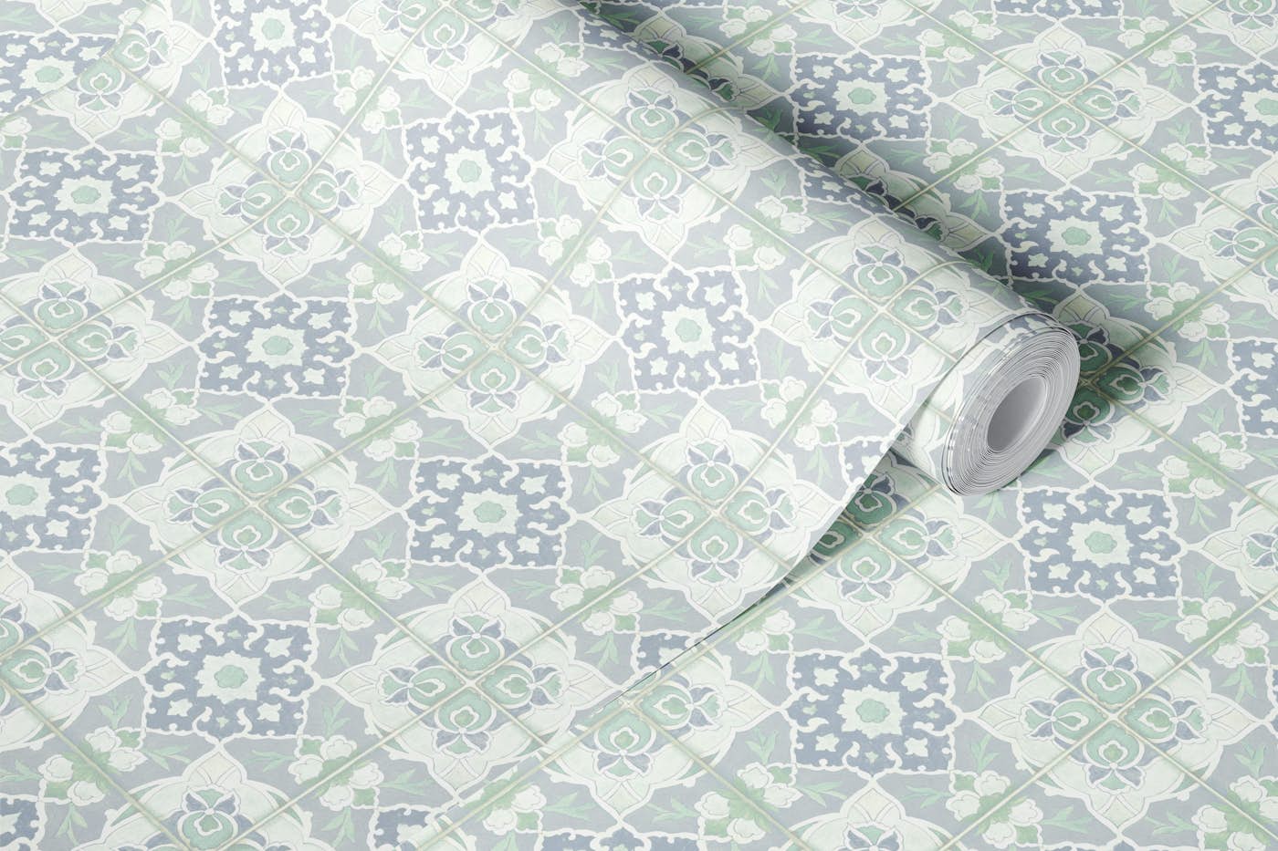 mediterranean italian tiles light green wallpaper roll