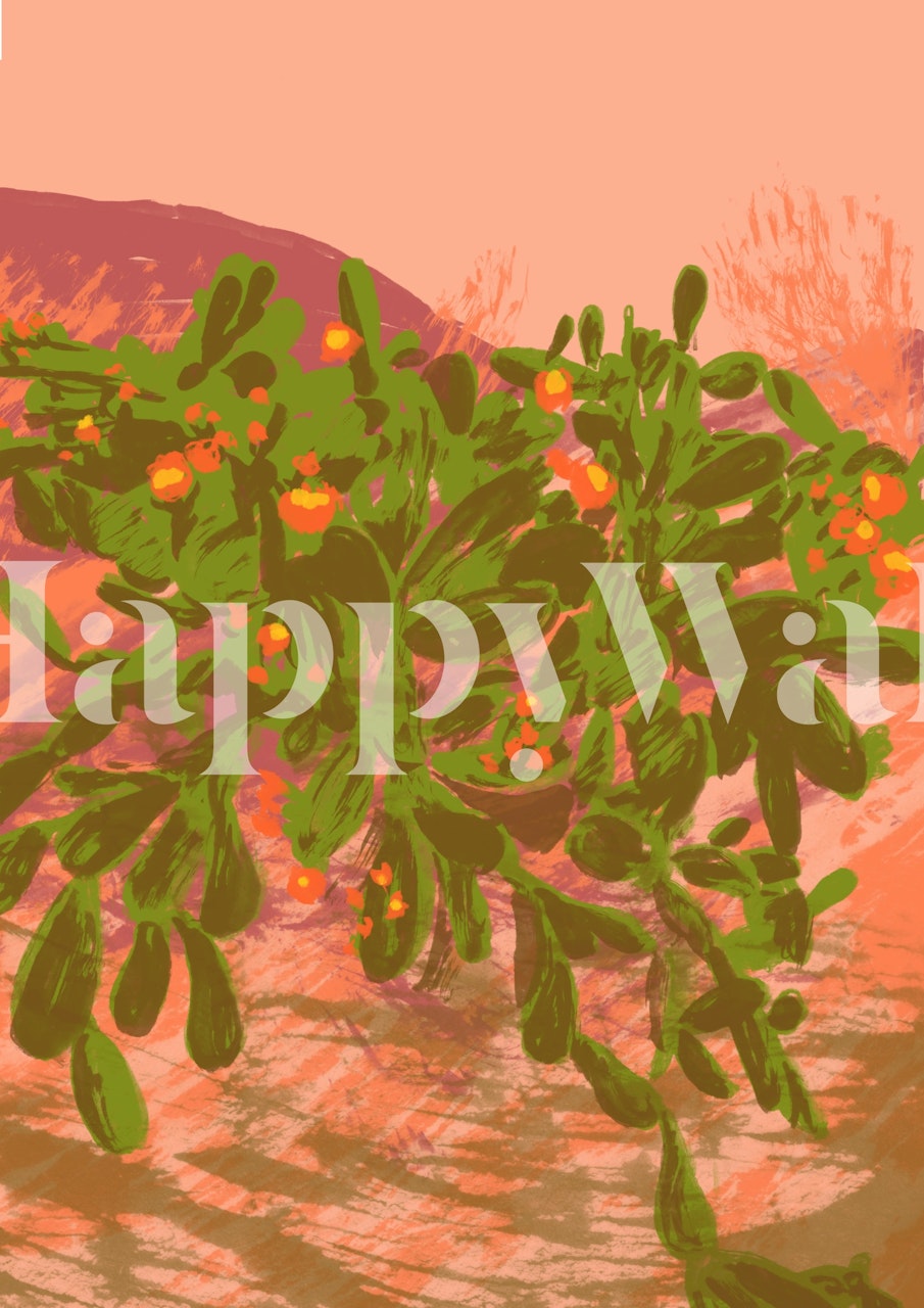 Tropical floral design with pink background and green leaves wallpaper