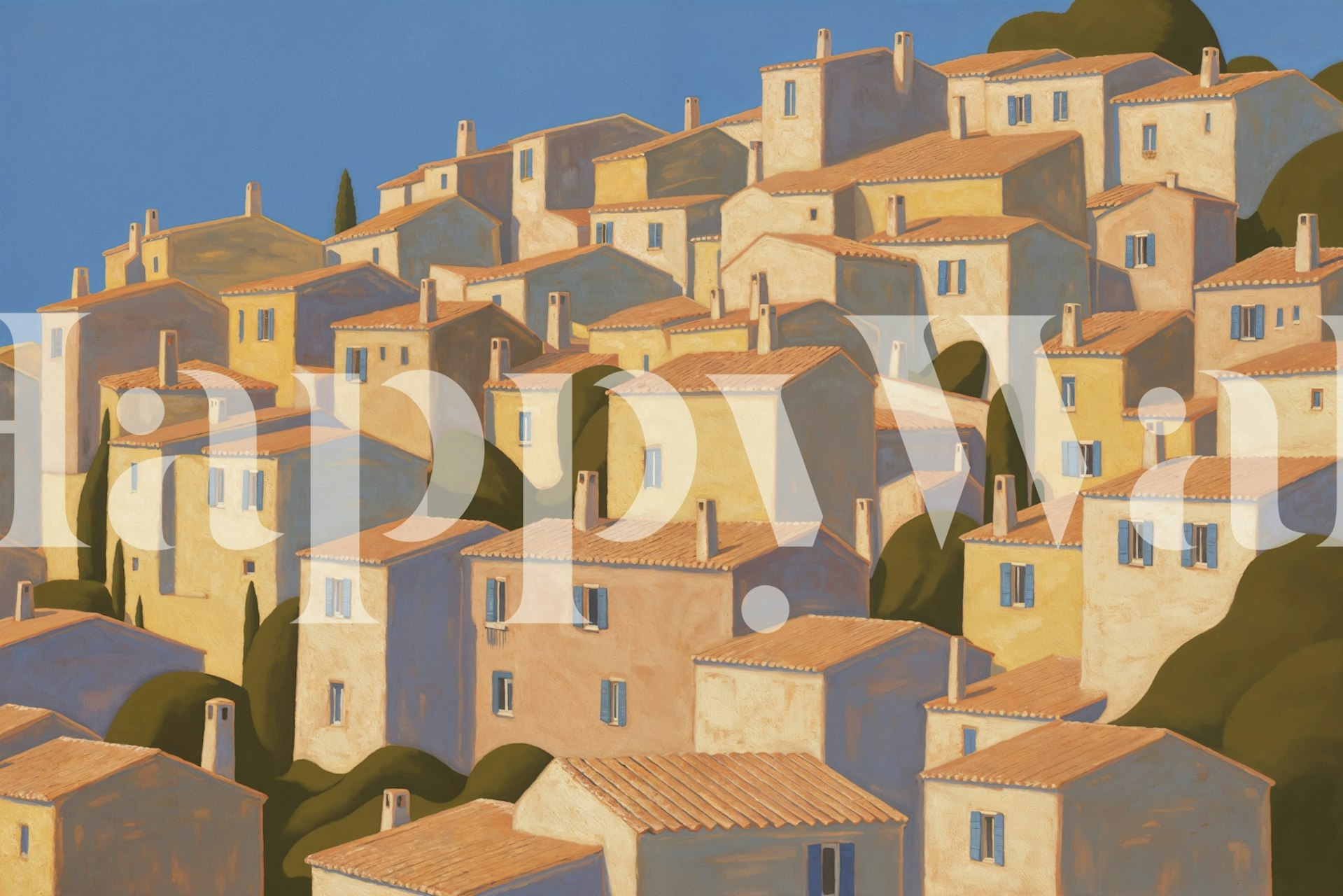 Mediterranean Village View wallpaper in a room