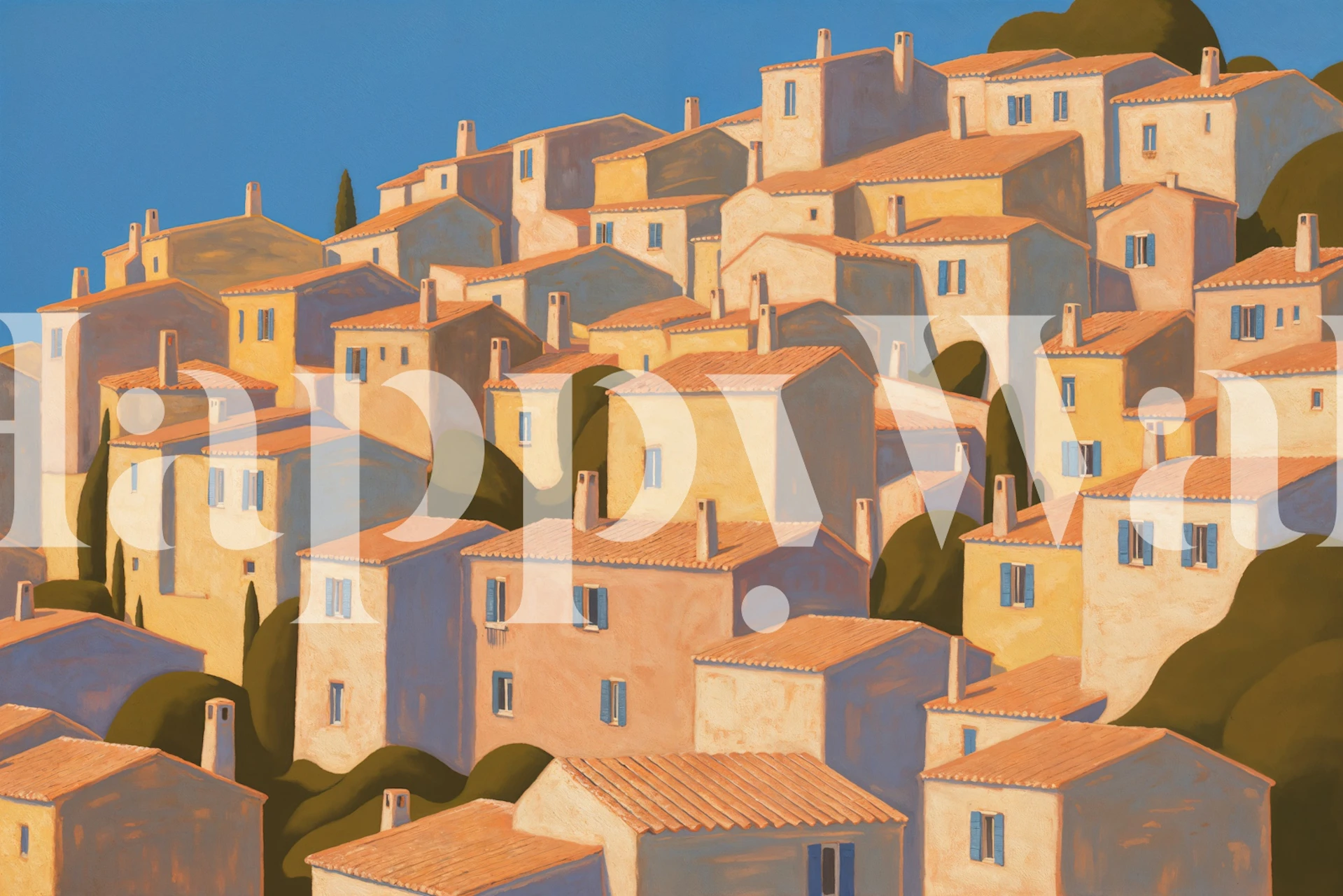 Mediterranean Village View wallpaper in a room
