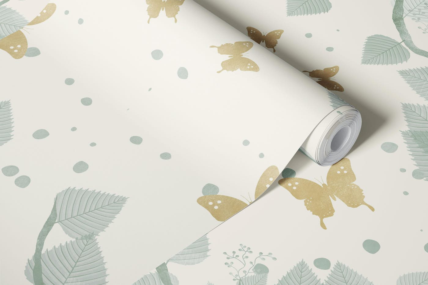 Blue and Gold Butterflies Tree Baby wallpaper roll
