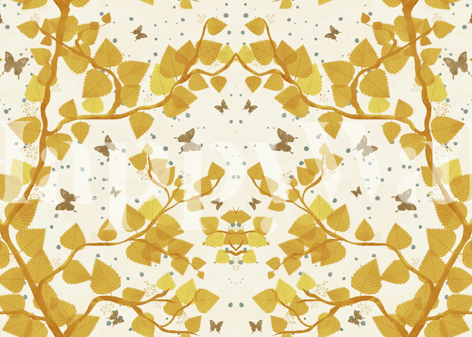 Golden Yellow Butterflies Tree wallpaper in a room