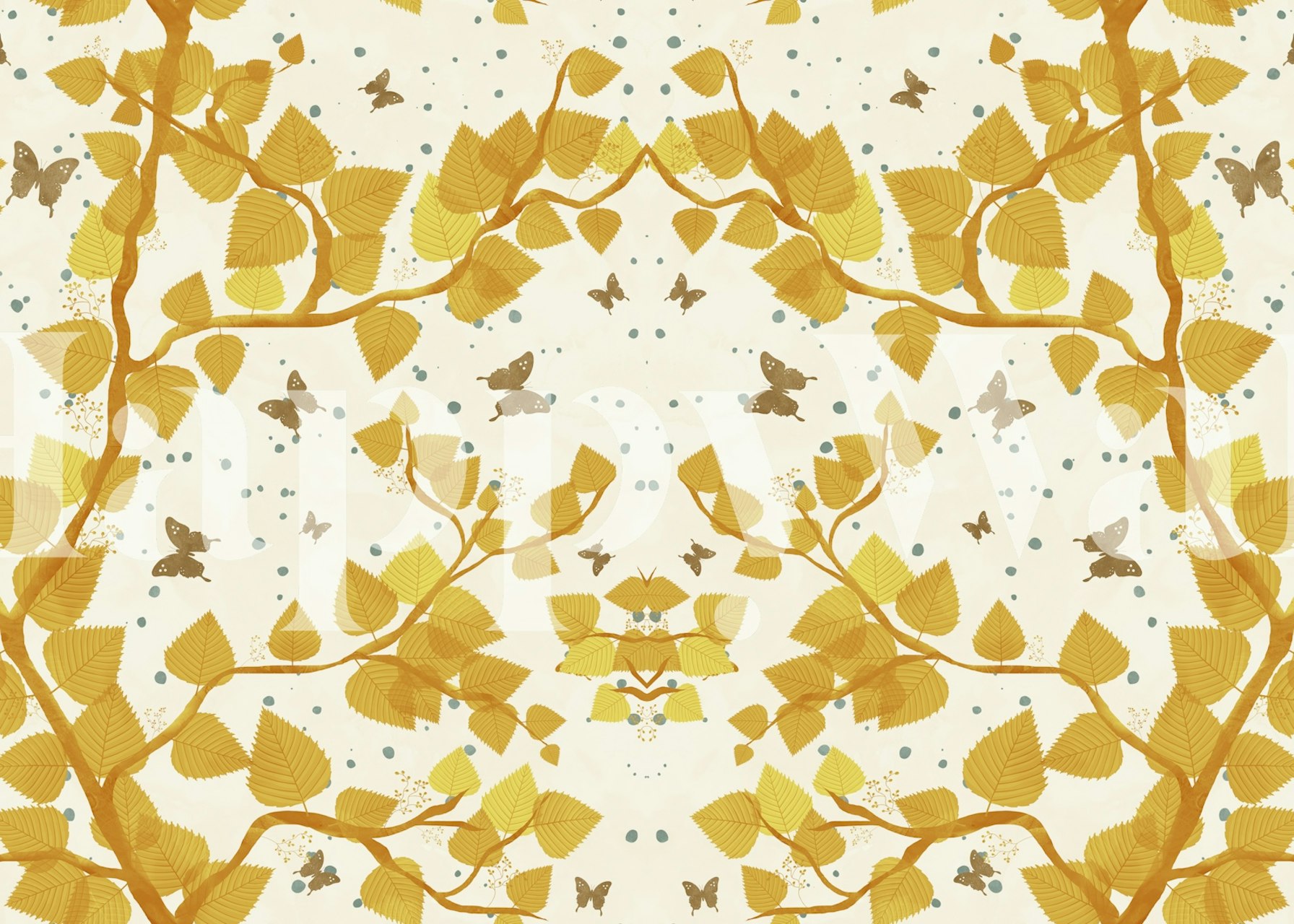 Golden Yellow Butterflies Tree wallpaper in a room