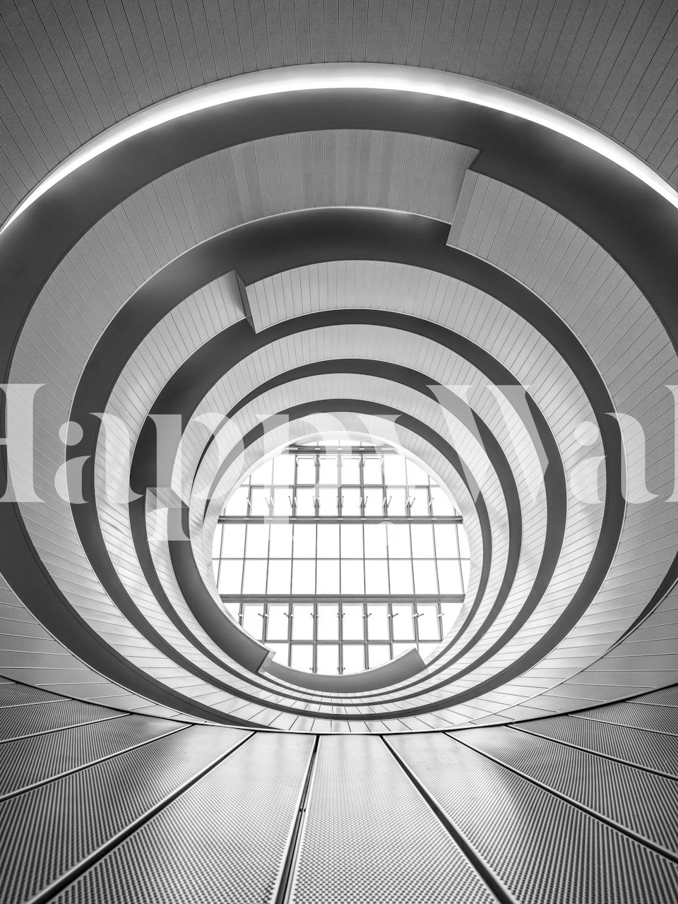 Futuristic spiral design wallpaper in a room