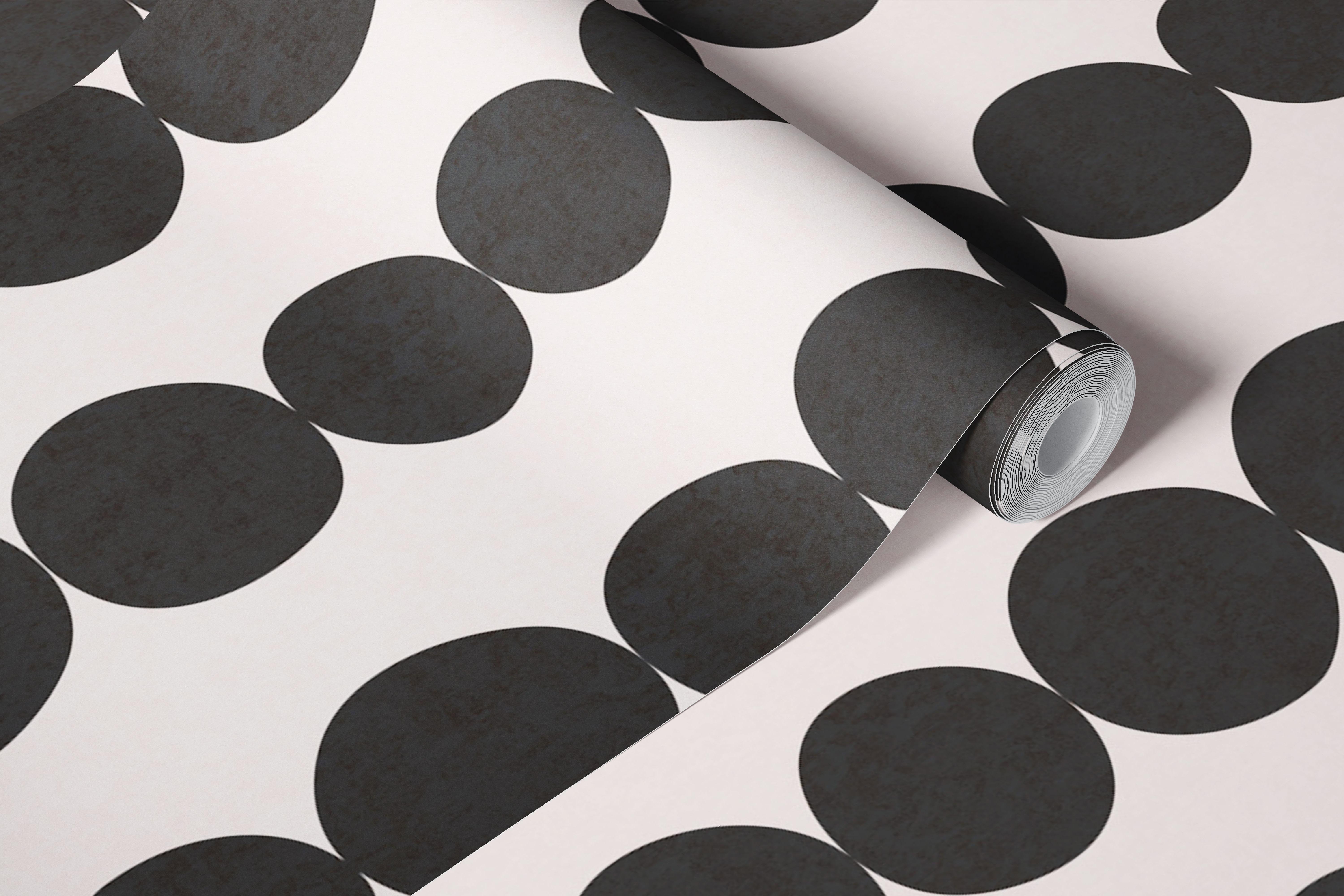 Black and white circle wallpaper in a modern room