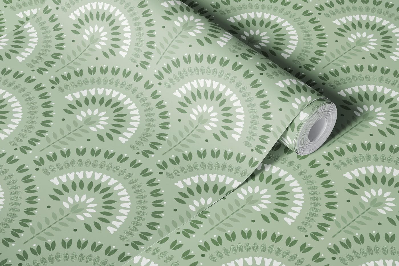 Modern Geometric Art Deco Sage green wallpaper roll