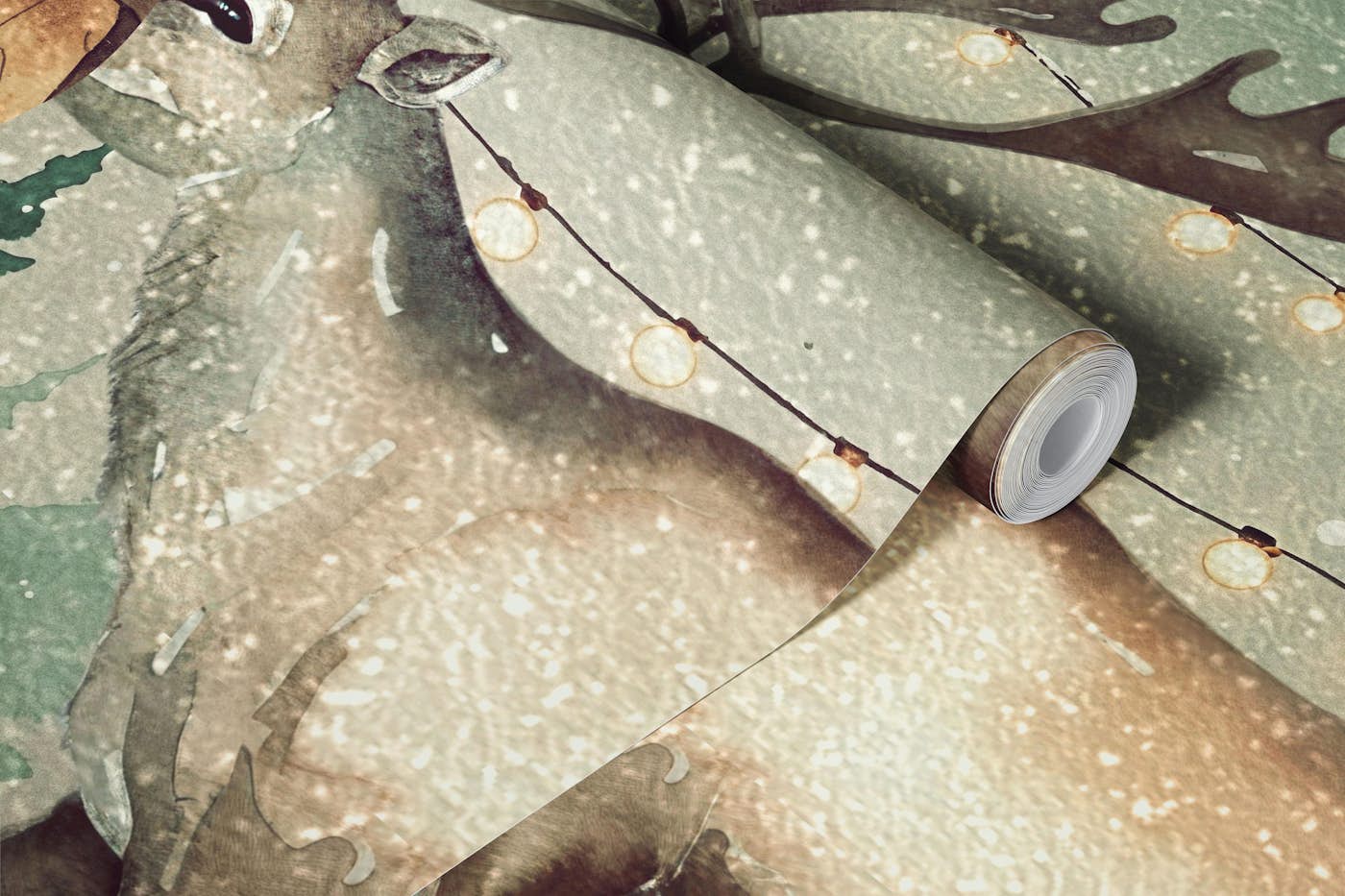 Girl with Deer in the Winter Forest wallpaper roll