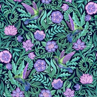 Hummingbird Chintz in Teal and Purple wallpaper