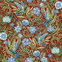 Hummingbird Chintz in Blue Green on Ruby Red wallpaper