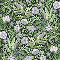 Hummingbird Chintz in Olive and Jade Green wallpaper
