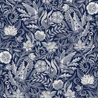 Hummingbird Chintz in Monochrome Navy Blue wallpaper