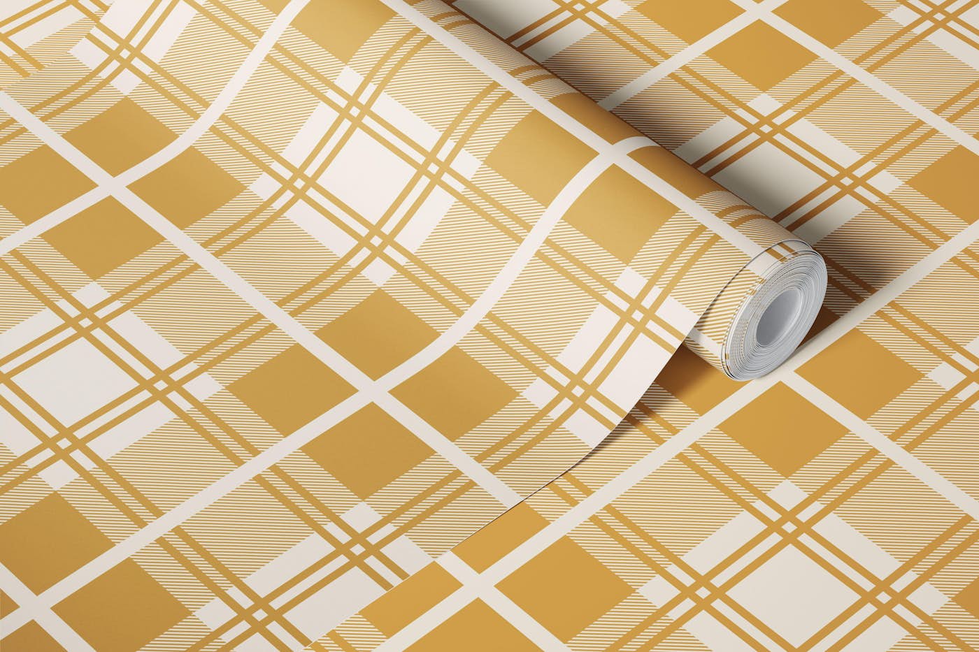 Golden Mustard Yellow Tartan Check Plaid wallpaper roll