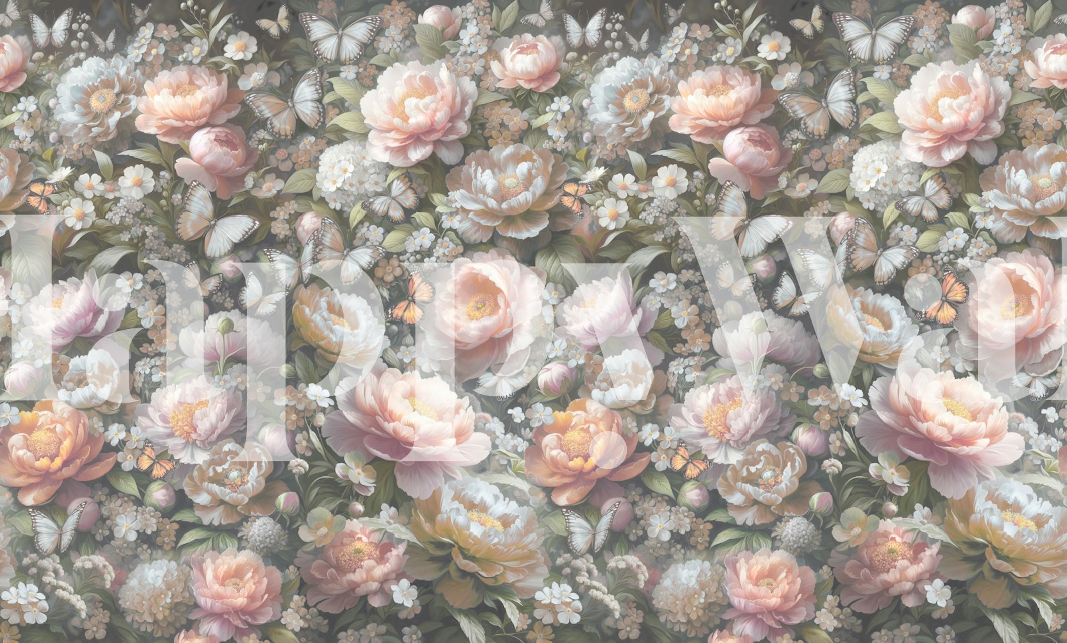 Pale vintage floral wallpaper in a room