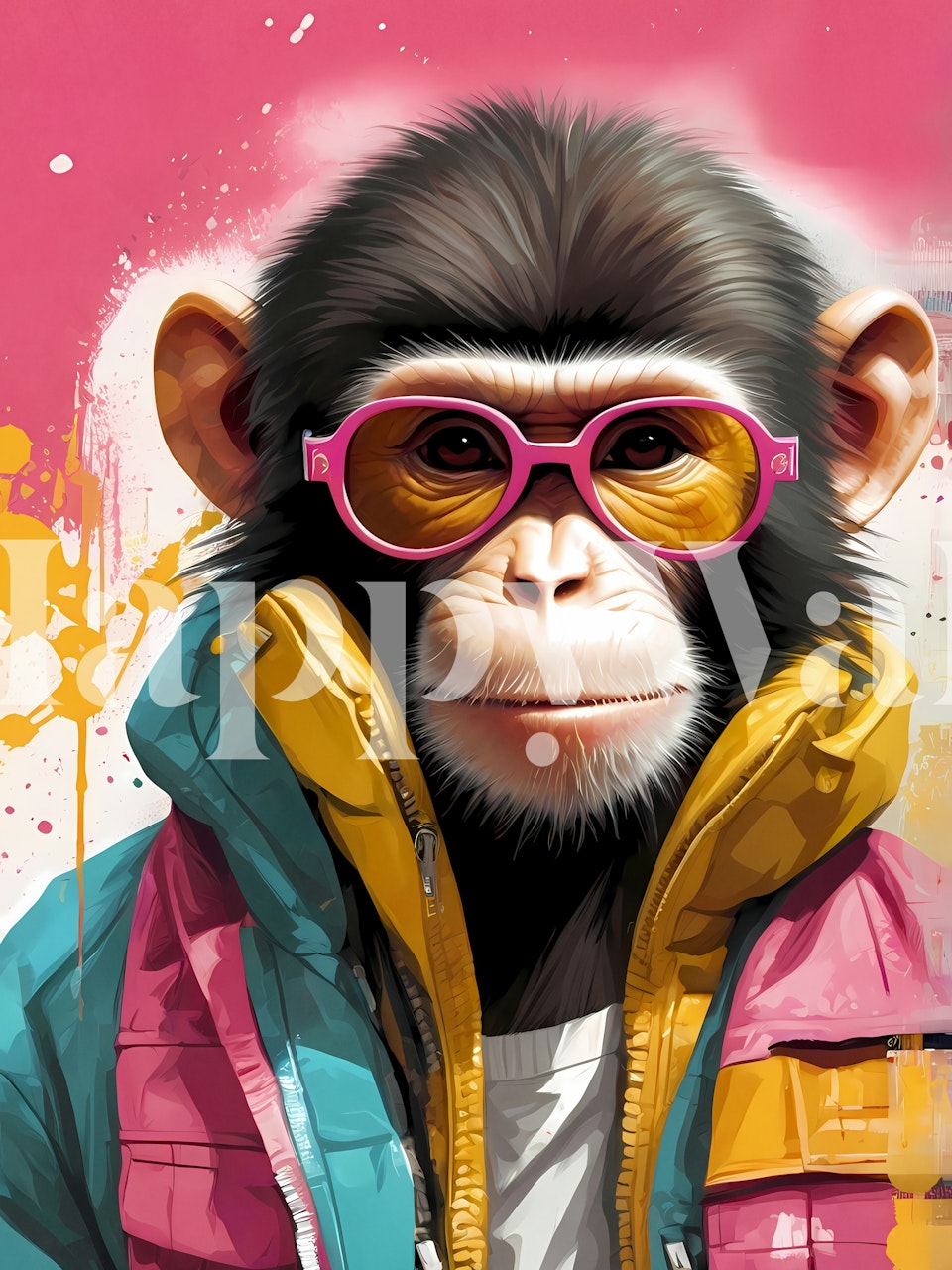 Ταπετσαρία Artist Monkey 2 σε ένα πολύχρωμο δωμάτιο