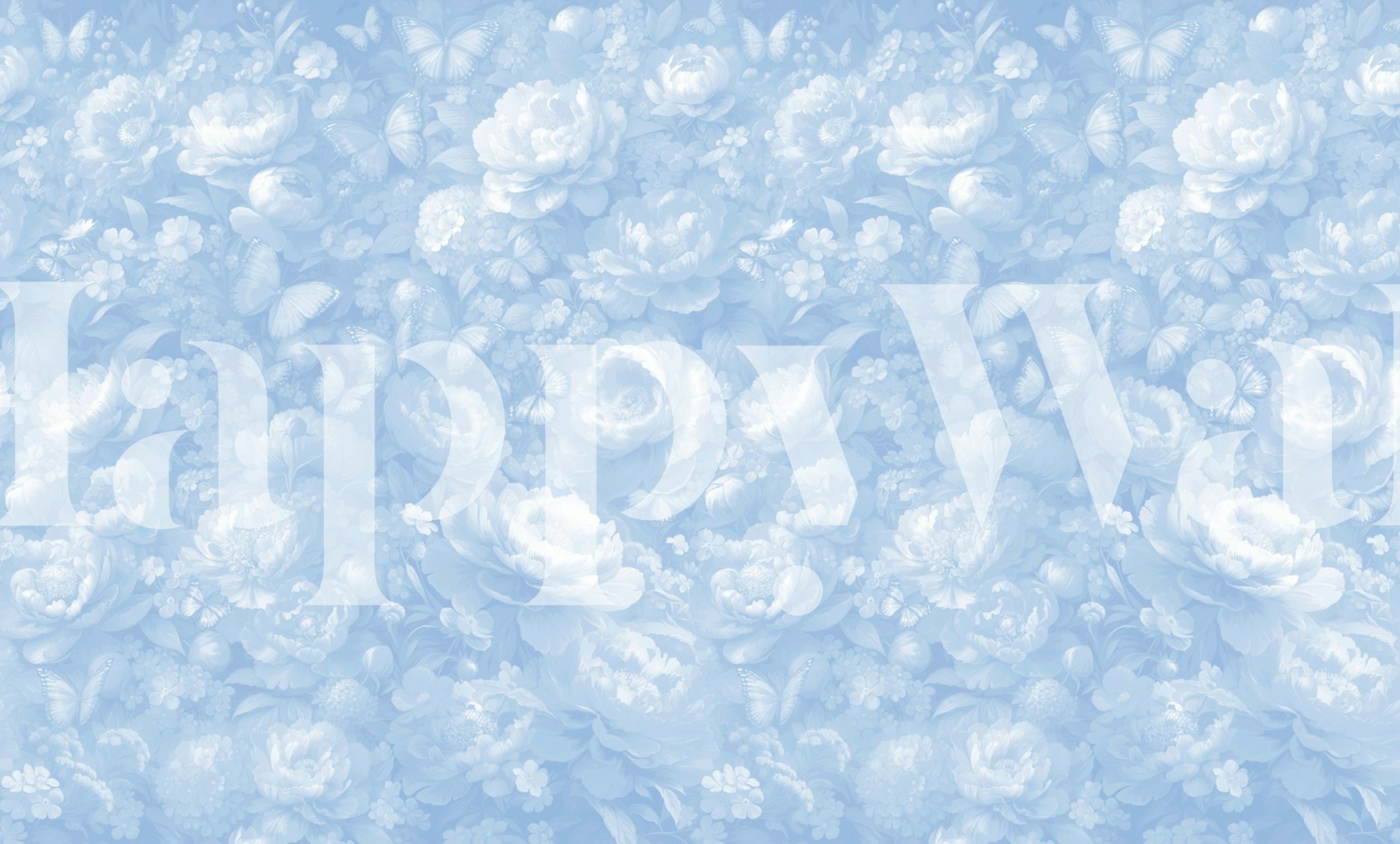 Soft blue floral pattern with roses and butterflies wallpaper