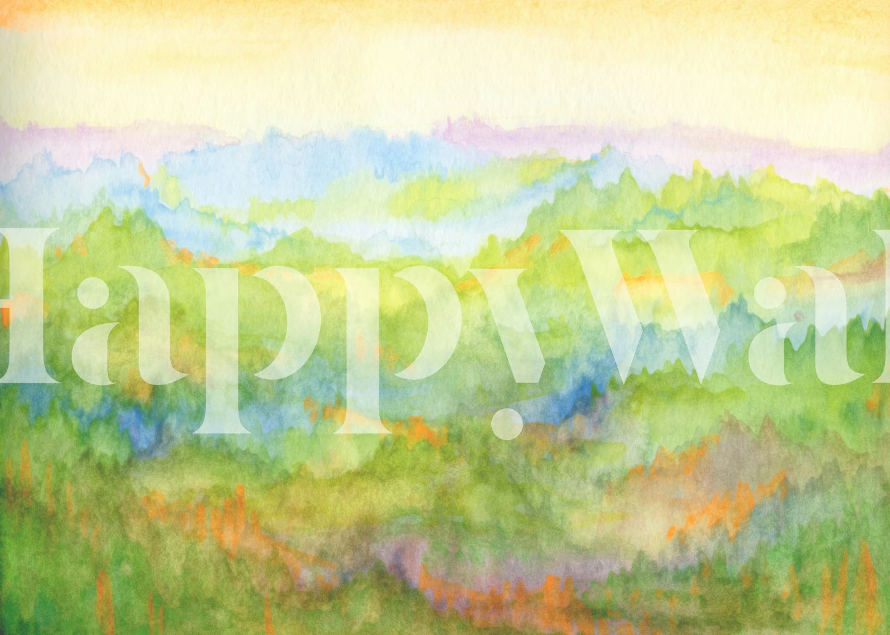 Sunlit Valley Landscape wallpaper in a room