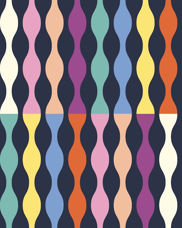 Maximalist retro bright wavy stripe on navy
