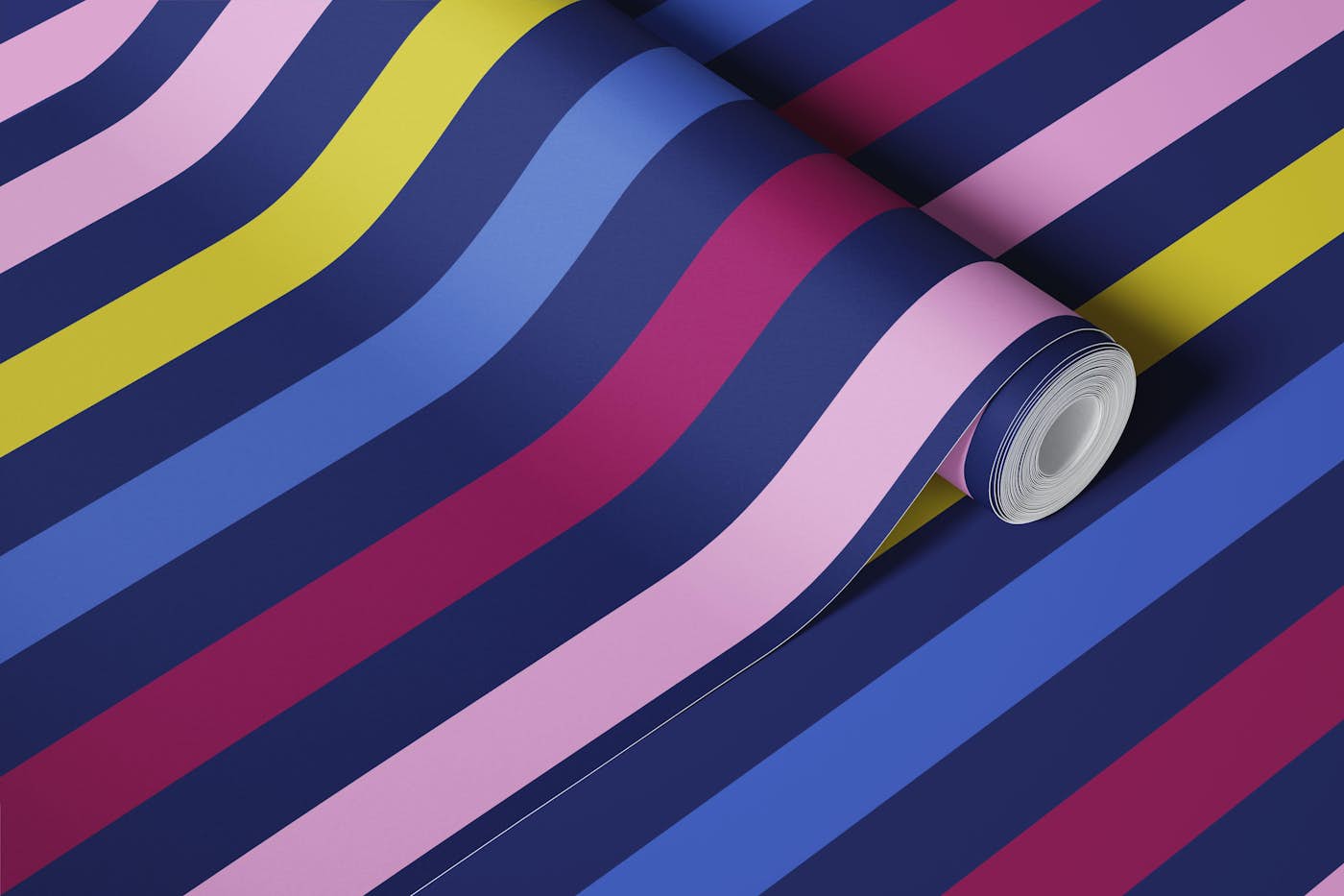 Moody navy blue stripe wallpaper roll