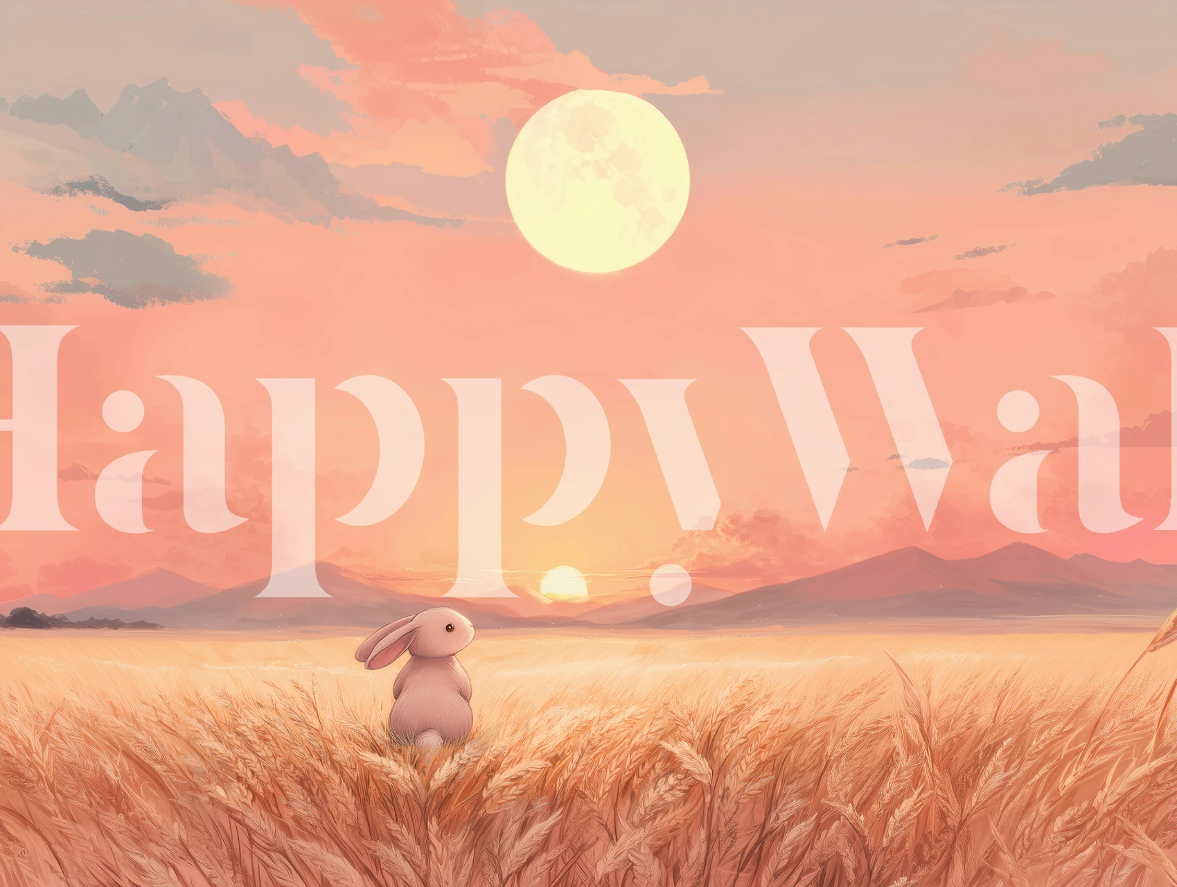 Bunny in golden wheatfield wallpaper in a room