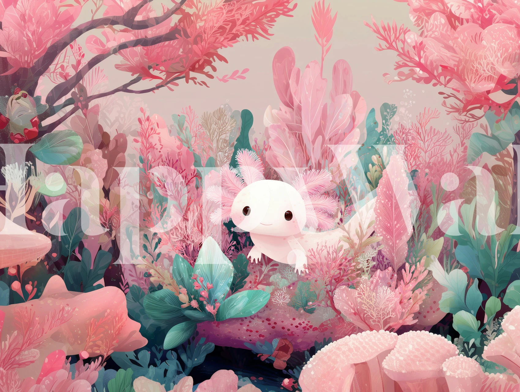 Dreamy Axolotl Oasis tapet i et rum