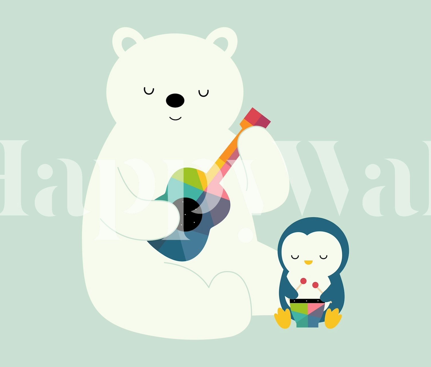 Tapeta A Little Band s hudebním medvědem a tučňákem