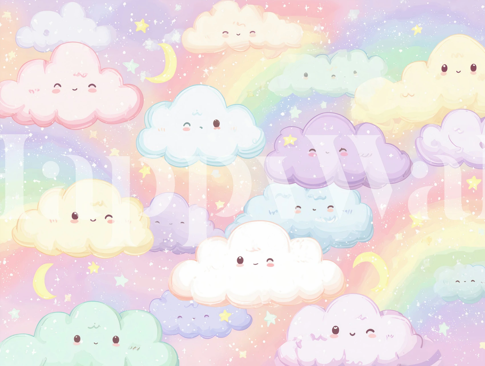 Rainbow Cloud Dreams wallpaper in a room