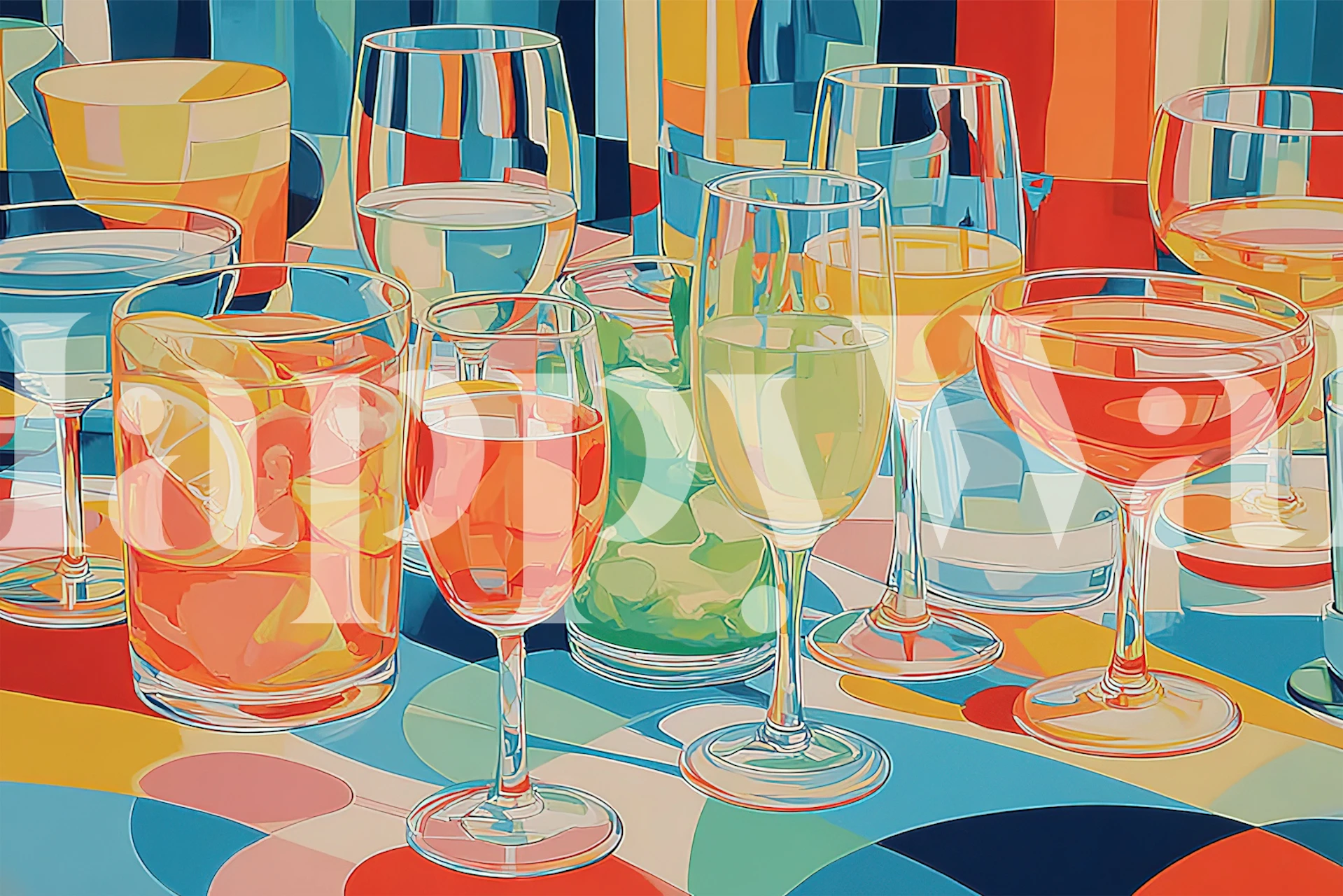 Vibrant cocktail glasses in various shapes and colors wallpaper