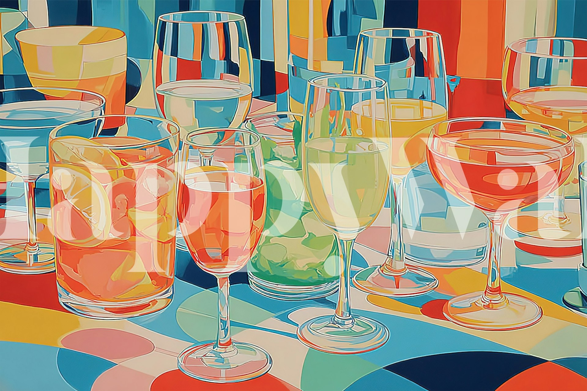 Ταπετσαρία με πολύχρωμα ποτήρια κοκτέιλ