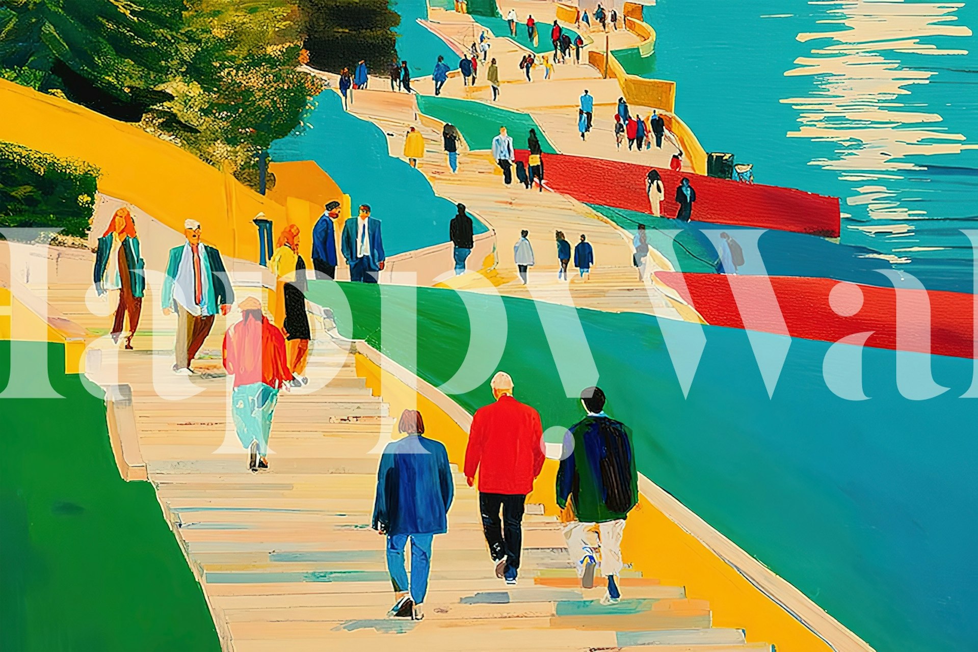 Seaside Stroll wallpaper displayed in a room