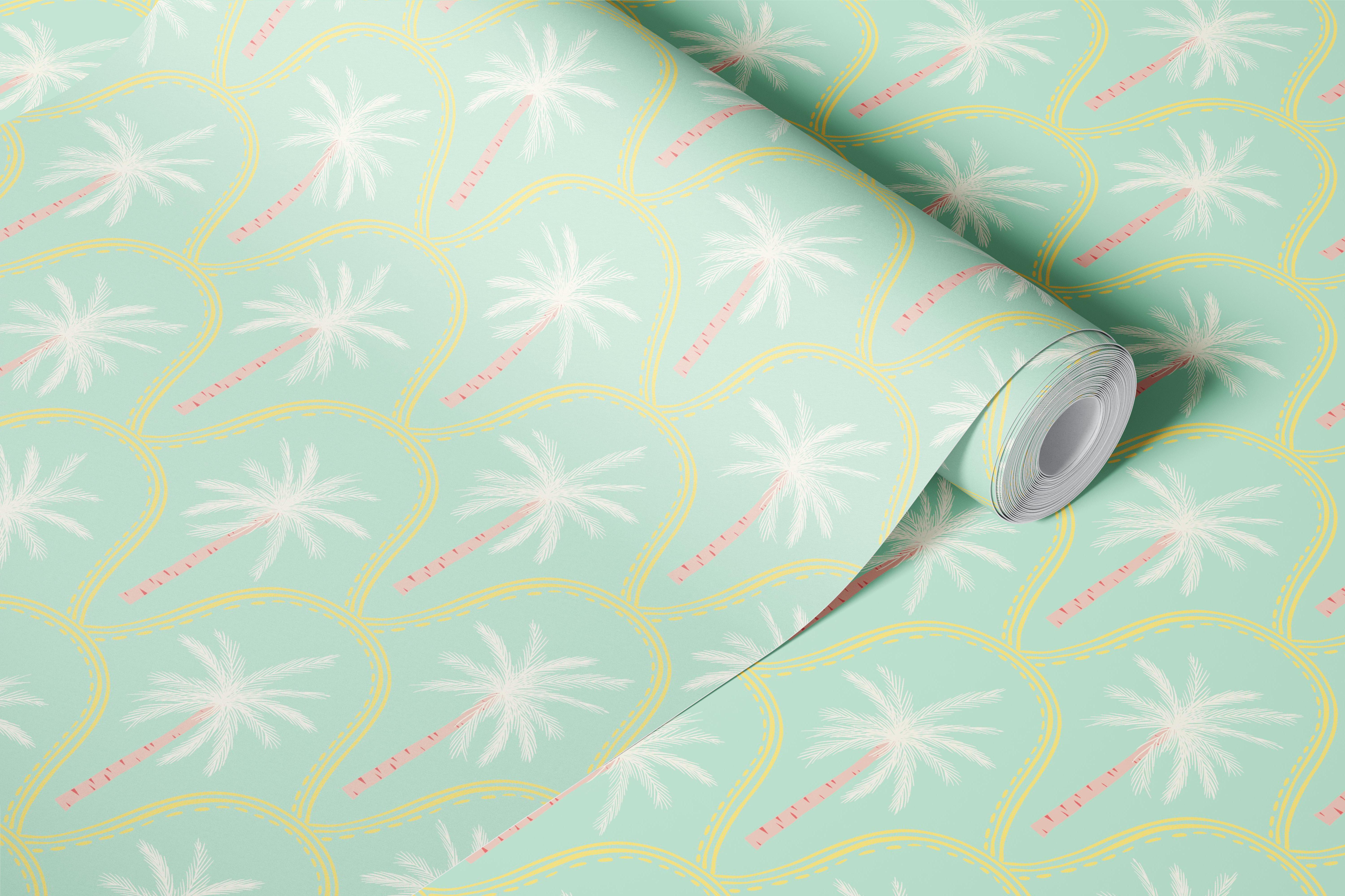 Gelato mint boho palm trees tapetti huoneessa