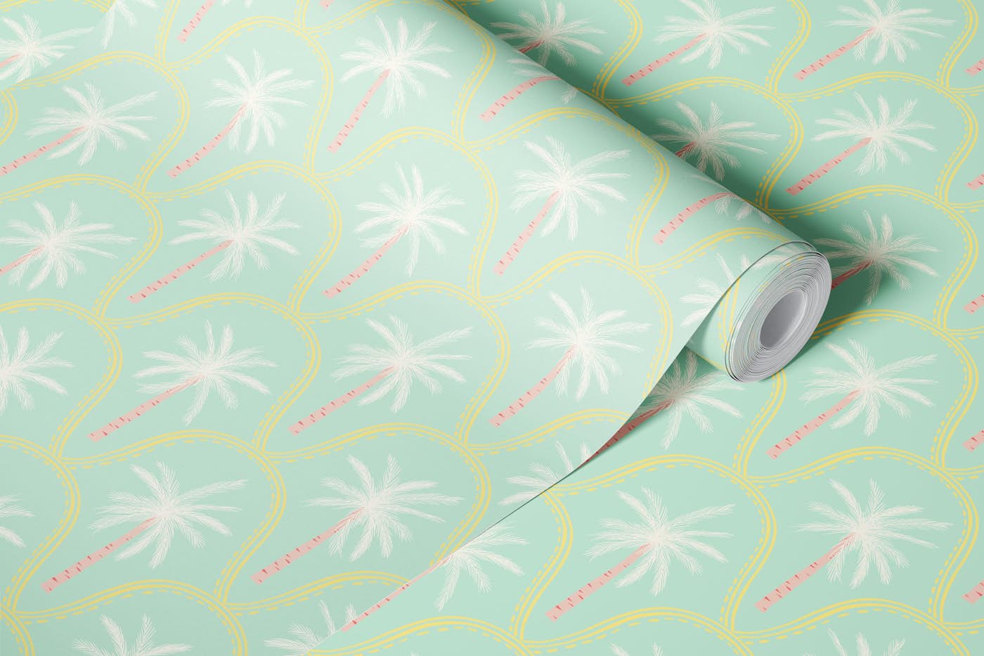 Gelato mint boho palm trees wallpaper roll