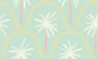 Boho palm trees in pink cream on mint green wallpaper