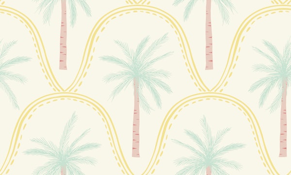 Mediterranean palm trees pastel mint & pink