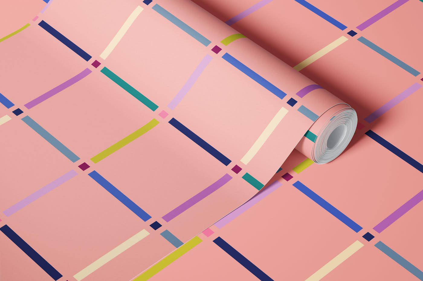 Moody geometric check wallpaper roll