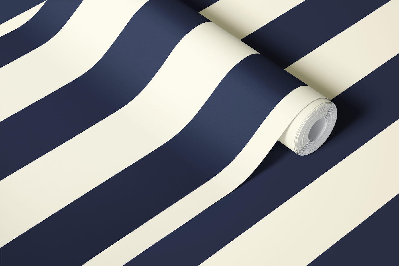 Navy and cream awning stripe wallpaper roll
