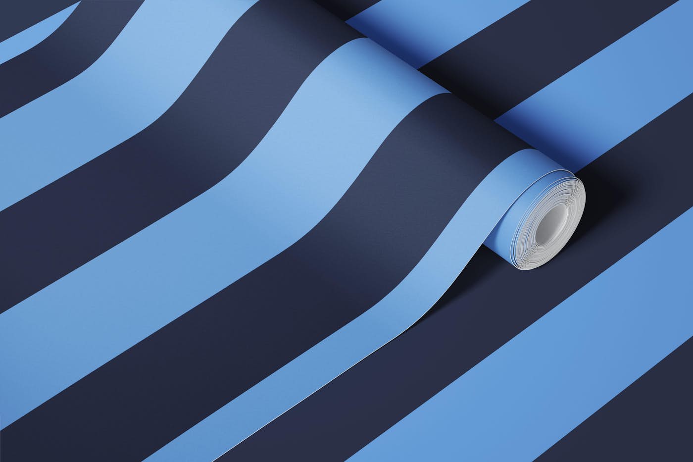 Bold blue awning stripe wallpaper roll